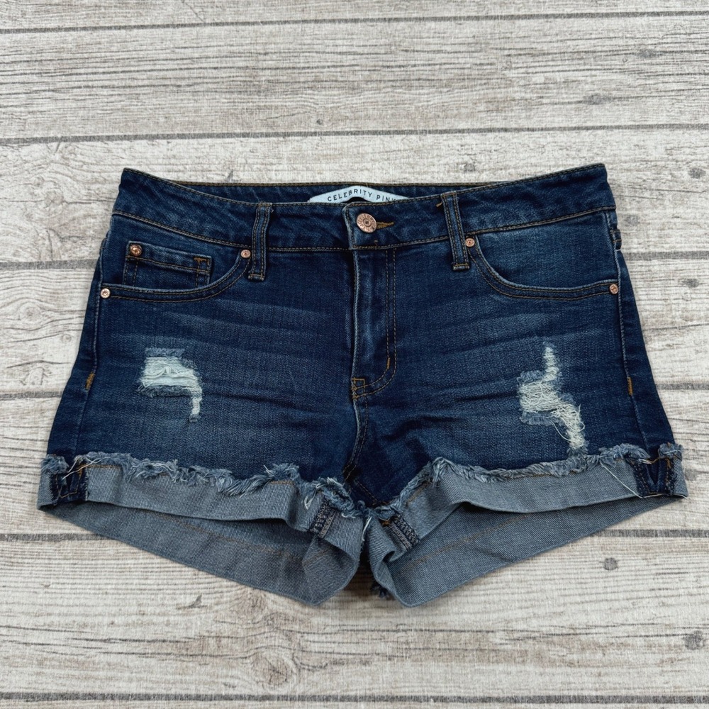 Celebrity Pink Shorts Women's 1/25 Blue Dark Wash The Honey Distressed Summer